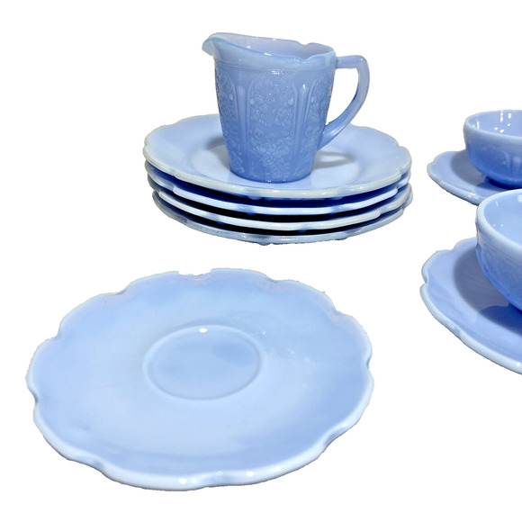 Delphite Blue Jeannette Child's Tea Set Cups Saucers Creamer Plates Lot 12 PCS - Picture 3 of 15